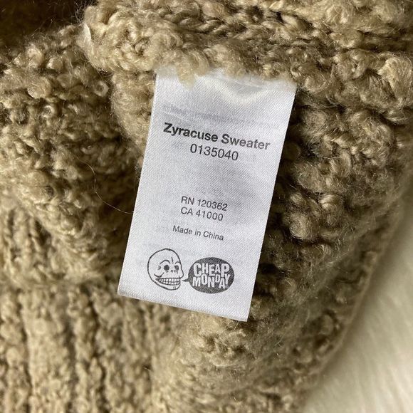 Cheap Monday Zyracuse Sweater Women Sz Small Tan Teddy Boho Chunky Knit Fall - Picture 5 of 9